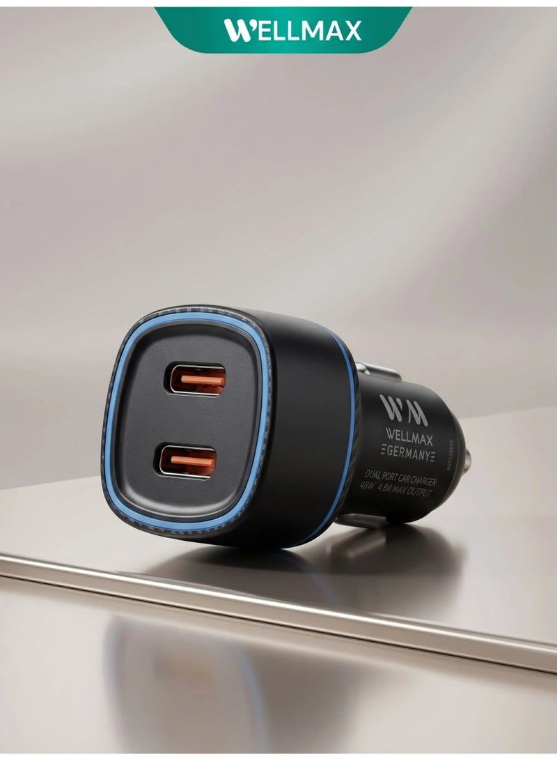 WELLMAX WM Dual Port Fast Car Charger USB C PD QC Charging Adapter with Type C to C Cable High Speed Car Charger for Android Samsung Mobile Tablet Compact Travel - Image 5