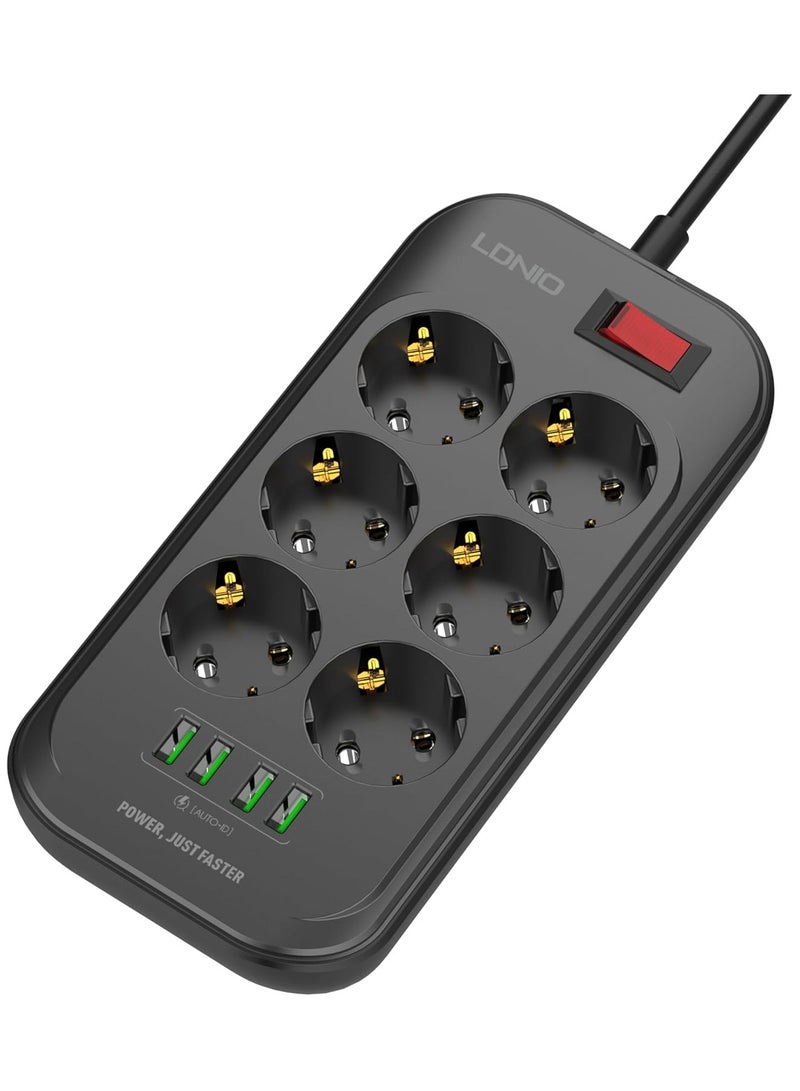 LDNIO SE6403, 6 sockets, s/w, 10A / 2500 W 6 4 2 m 220 mm 109 mm 40 mm black - Image 1