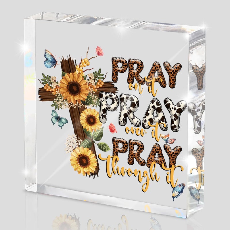 zaxek Power in Prayer Inspirational Decor, Pray Over It Bible Verse Wall Art Christian Gifts for Women, Scripture Desk Sign for Modern Home Office Room Bathroom Bedroom Decoration 4x 4 Inches (Leopard) - Image 1