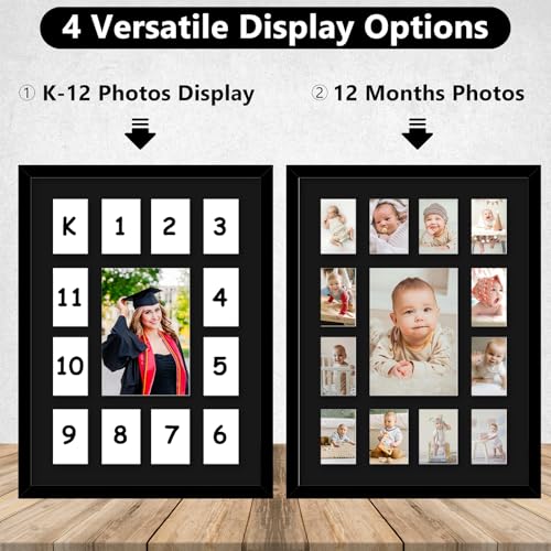 HEYTUYA 12x16 School Years Picture Frame K-12, Display One 5x7 Photo and Twelve 2.5x3.5 Pictures, Graduation Photo Collage Black Frame with Mat and Plexiglass for Wall hanging, Black Mat, Black - Image 5