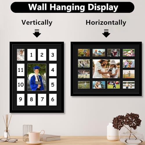 HEYTUYA 12x16 School Years Picture Frame K-12, Display One 5x7 Photo and Twelve 2.5x3.5 Pictures, Graduation Photo Collage Black Frame with Mat and Plexiglass for Wall hanging, Black Mat, Black - Image 3