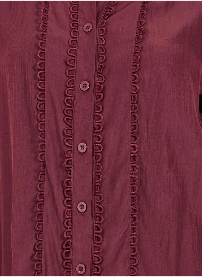 Styli Lace Detail Collared Plain Long Sleeve Shirt