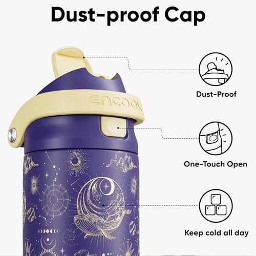 ENCOOL Leakproof Insulated Water Bottle with Straw Dual-Sip Water Bottle Bag-Safe Design for Work, Commute & Gym – Keeps Drinks Cold All Day, 24 oz, Astral Chart - Image 2