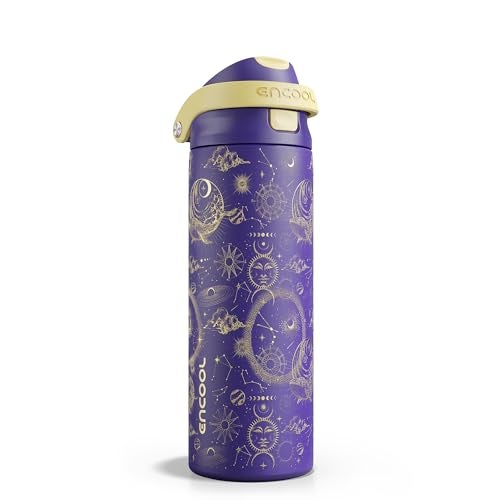 ENCOOL Leakproof Insulated Water Bottle with Straw Dual-Sip Water Bottle Bag-Safe Design for Work, Commute & Gym – Keeps Drinks Cold All Day, 24 oz, Astral Chart - Image 1