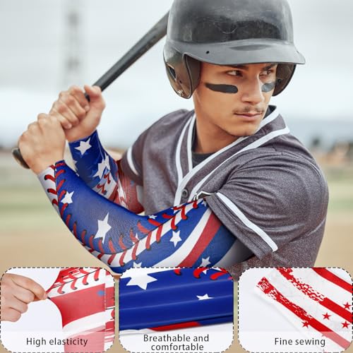 Bunnycool 6 Pairs Red White and Blue Arm Sleeves Youth Baseball Arm Sleeve Youth Sports baseball Elbow Compression Shooter Sleeve Sun Protection Anti Slip - Image 3