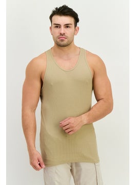 Jack Jones Men Scoop Neck Sleeveles Ribbed Vest, Khaki  - Image 1
