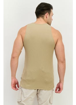 Jack Jones Men Scoop Neck Sleeveles Ribbed Vest, Khaki  - Image 3
