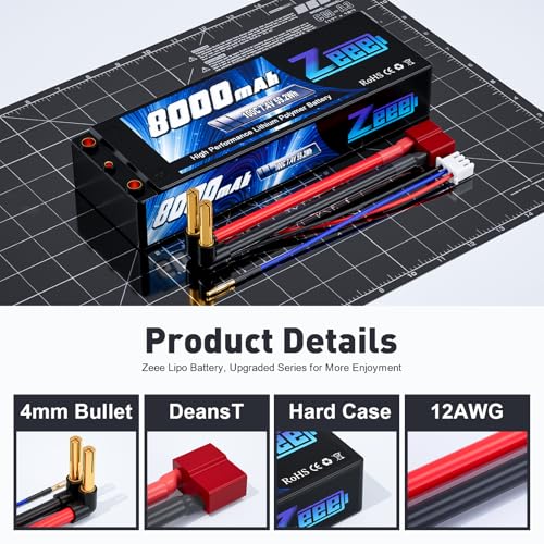Zeee 2S 8000mAh Lipo Battery 7.4V 100C Hard Case Lipo Battery with 4mm Bullet T Plug for 1/8 1/10 RC Car Model Slash Buggy Team Associated - Image 3