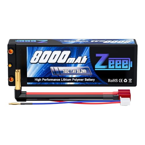 Zeee 2S 8000mAh Lipo Battery 7.4V 100C Hard Case Lipo Battery with 4mm Bullet T Plug for 1/8 1/10 RC Car Model Slash Buggy Team Associated - Image 1
