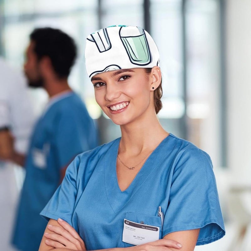 Women and Men's Surgical Cap 4 Packs Flask Pestle Working Hat One Size - Image 5