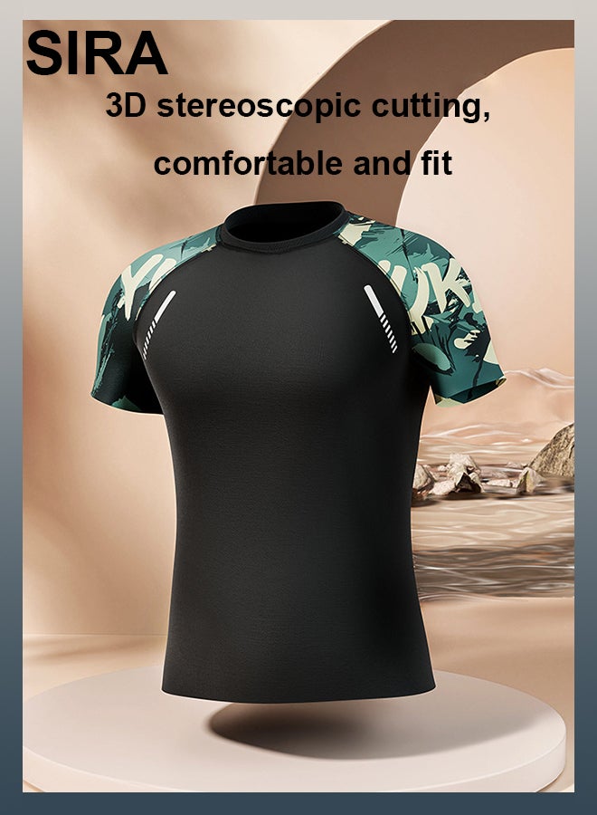 العربية طقم ملابس سباحة محتشمة للرجال - أخضر، قميص سباحة سريع الجفاف بعامل حماية من الأشعة فوق البنفسجية 50+ وشورت سباحة، قطعتان للسباحة والشاطئ والرياضات المائية - Image 4