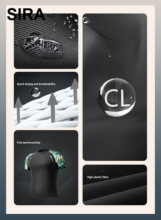 العربية طقم ملابس سباحة محتشمة للرجال - أخضر، قميص سباحة سريع الجفاف بعامل حماية من الأشعة فوق البنفسجية 50+ وشورت سباحة، قطعتان للسباحة والشاطئ والرياضات المائية - Image 5