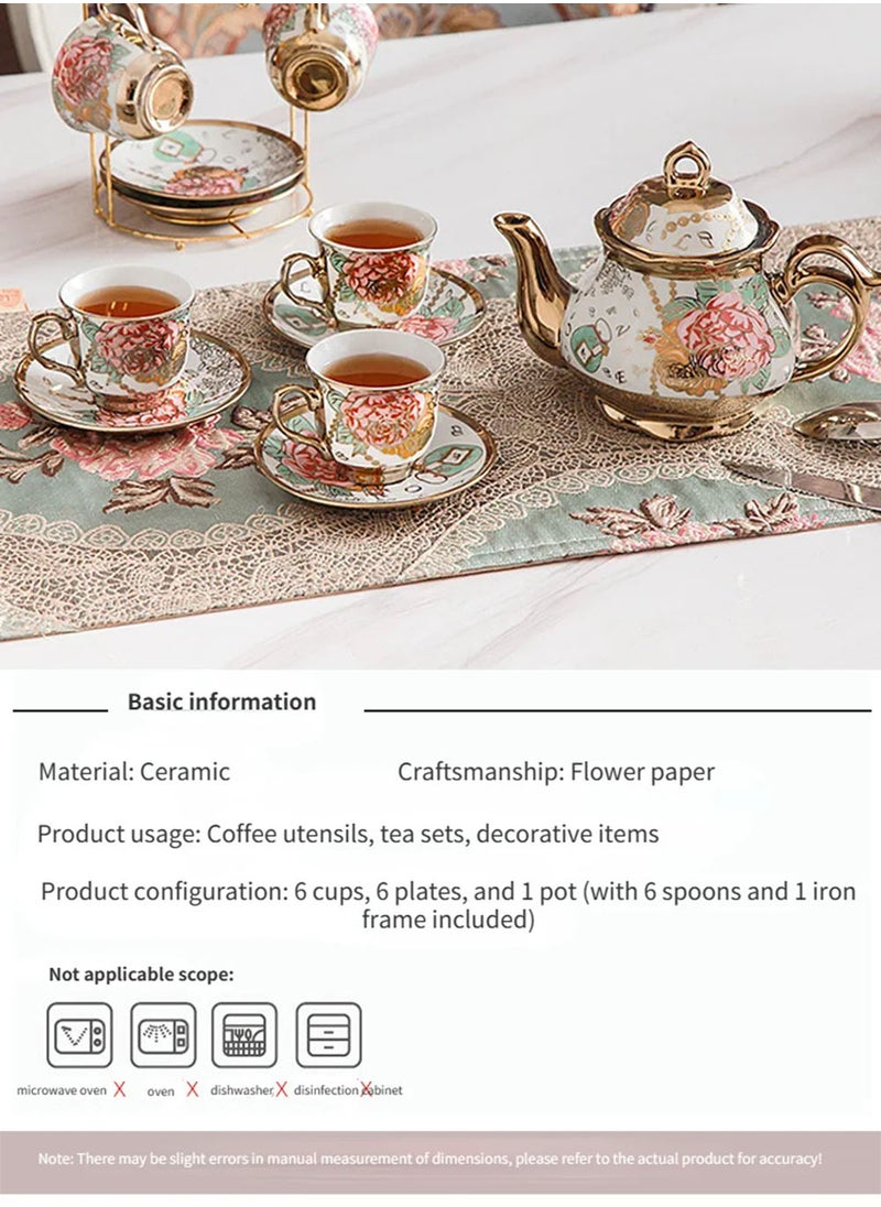 EzzySo - Deluxe Floral Ceramic Coffee Set with Golden Shelf 20 Pieces Hand-Painted Tea Set, Includes Cups, Saucers, Spoons, Teapot, Elegant Gifting, Gold Plated Ceramic Coffee Set Serving 6 People - Image 1