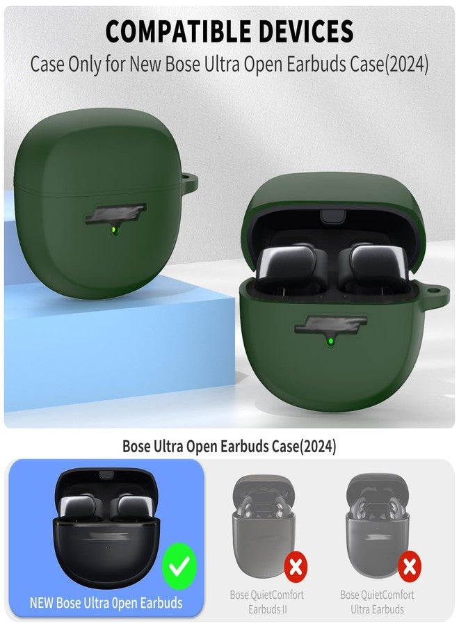 TUDIOW for New Bose Ultra Open Earbuds Case(2024), Silicone Shockproof Protective Cover for Bose Open Ear Wireless Earbuds Accessories with Carabiner(Green) - Image 2