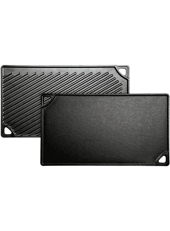 RATSAW Black Rock Grill Cast Iron Griddle Reversible Grill Pan BBQ Plate 42cm x 24cm  - Image 1