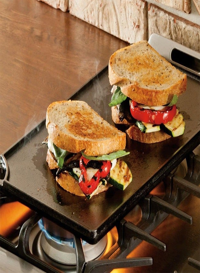 RATSAW Black Rock Grill Cast Iron Griddle Reversible Grill Pan BBQ Plate 42cm x 24cm  - Image 2