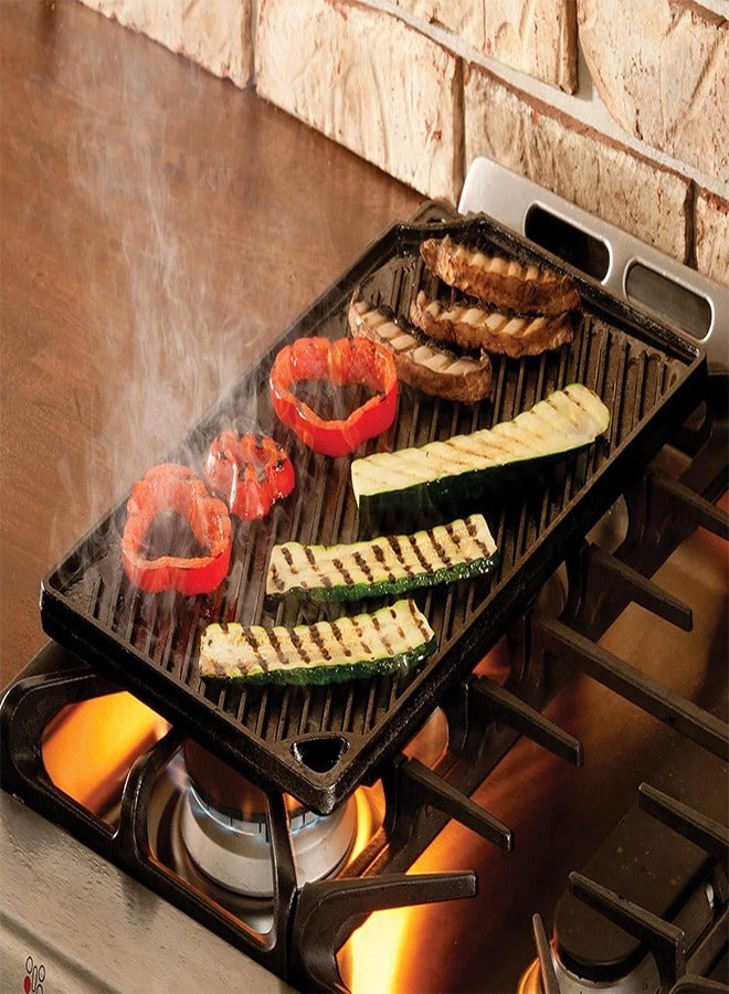 RATSAW Black Rock Grill Cast Iron Griddle Reversible Grill Pan BBQ Plate 42cm x 24cm  - Image 3