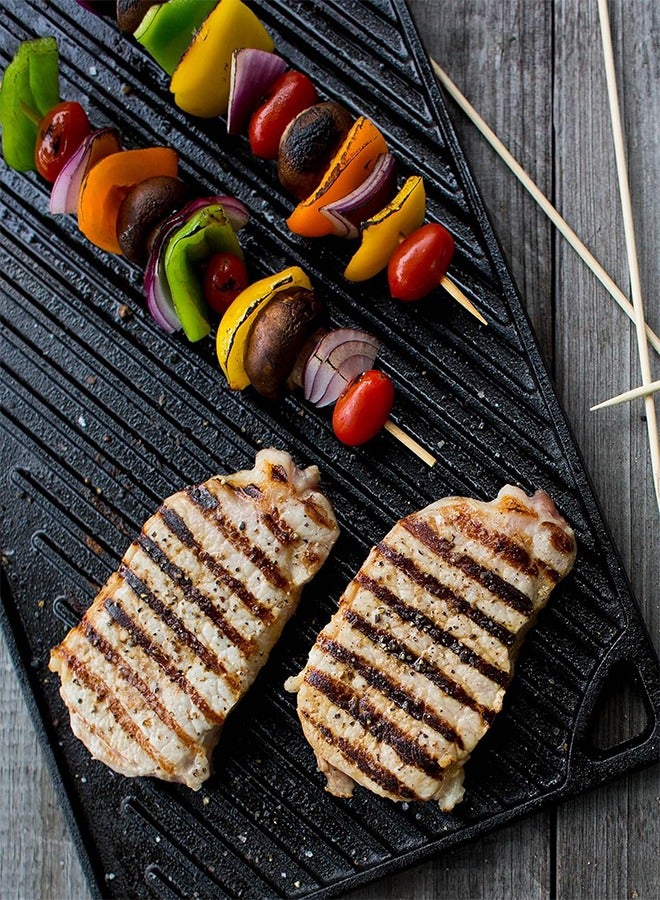 RATSAW Black Rock Grill Cast Iron Griddle Reversible Grill Pan BBQ Plate 42cm x 24cm  - Image 4