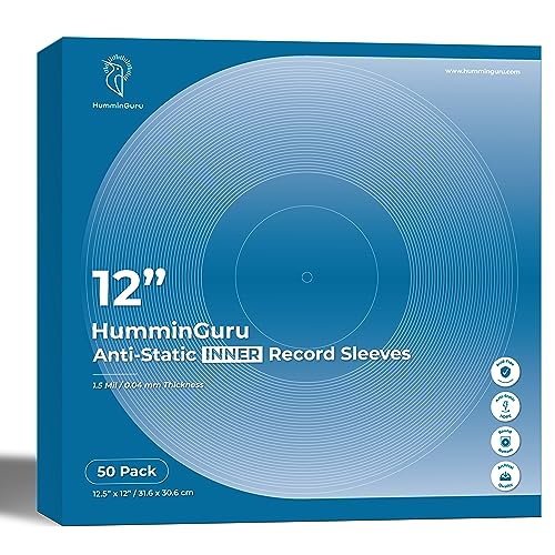 HumminGuru Vinyl Record Inner Sleeve 12 Inch, Acid Free & Anti Static Vinyl Sleeves, 1.5Mil Archival HDPE Inner Record Sleeve, Round Bottom LP Easy Insertion for Album Cover, 50 Pack(12“Inner Sleeves) - Image 1