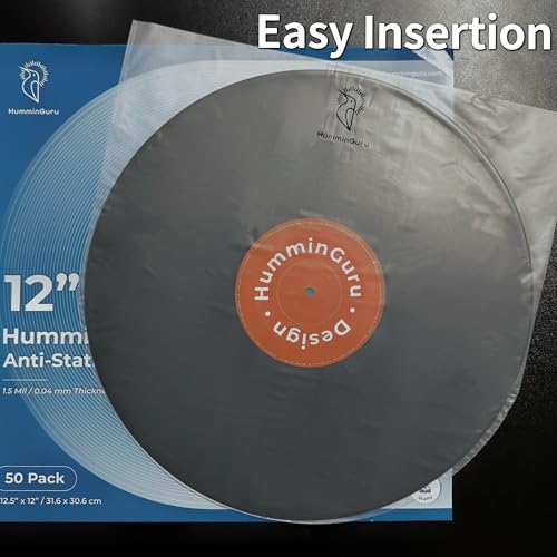 HumminGuru Vinyl Record Inner Sleeve 12 Inch, Acid Free & Anti Static Vinyl Sleeves, 1.5Mil Archival HDPE Inner Record Sleeve, Round Bottom LP Easy Insertion for Album Cover, 50 Pack(12“Inner Sleeves) - Image 5