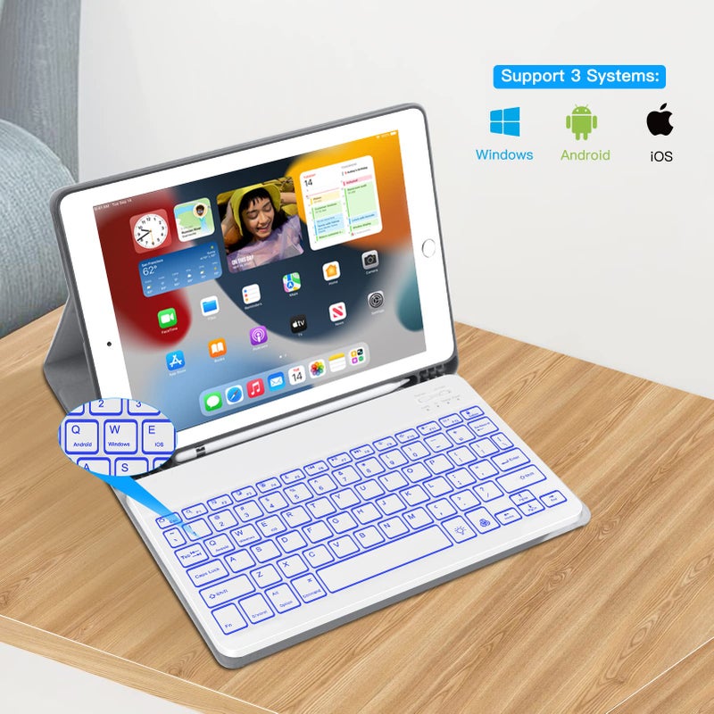 XIWMIX Ultra-Slim Wireless Bluetooth Keyboard - 7 Colors Backlit Universal Rechargeable Keyboard Compatible with iPad Pro/iPad Air/iPad 9.7/iPad 10.2/iPad mini and Other iOS Android Windows Devices - Image 2