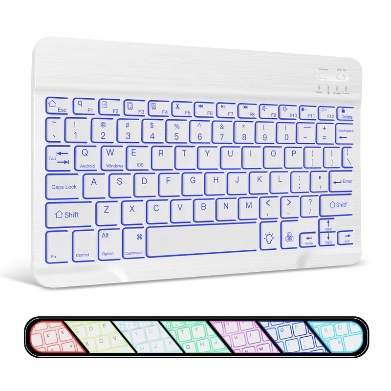 XIWMIX Ultra-Slim Wireless Bluetooth Keyboard - 7 Colors Backlit Universal Rechargeable Keyboard Compatible with iPad Pro/iPad Air/iPad 9.7/iPad 10.2/iPad mini and Other iOS Android Windows Devices - Image 1