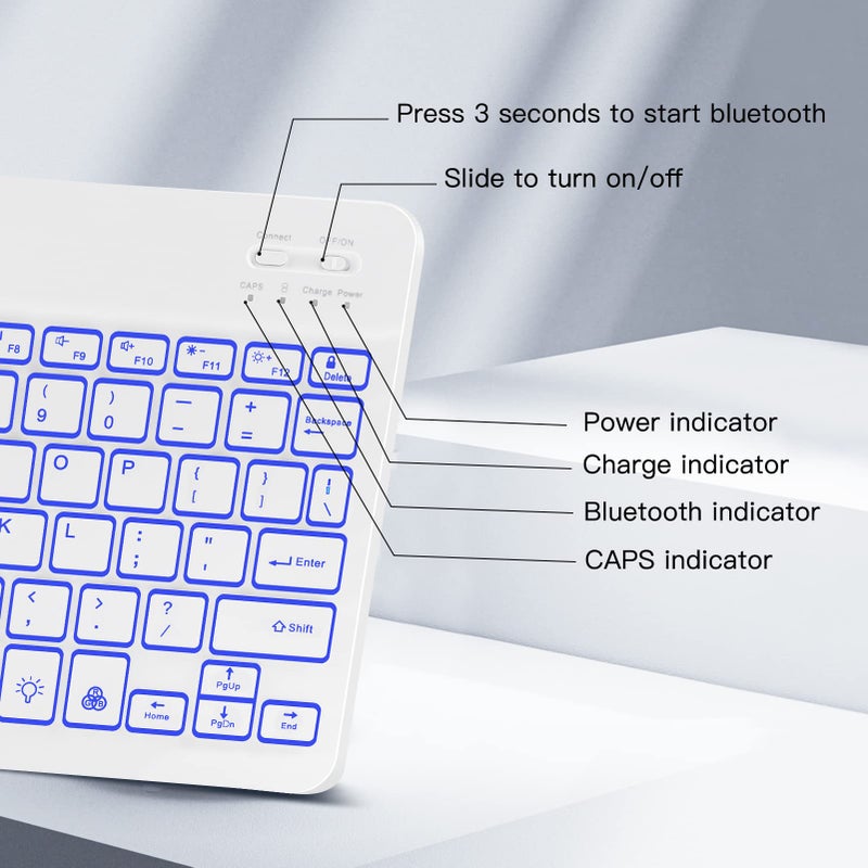XIWMIX Ultra-Slim Wireless Bluetooth Keyboard - 7 Colors Backlit Universal Rechargeable Keyboard Compatible with iPad Pro/iPad Air/iPad 9.7/iPad 10.2/iPad mini and Other iOS Android Windows Devices - Image 3