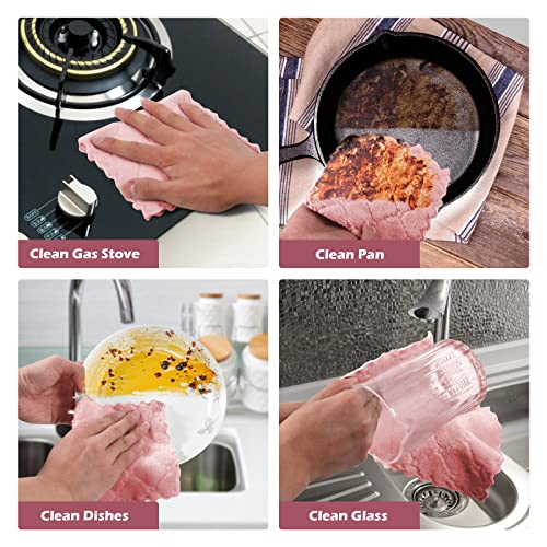 UMANI 12 Pack Kitchen Dish Cloths, Ultra Soft Absorbent Quick Drying Dish Towels, Nonstick Oil Microfiber Cleaning Cloth, Machine Washable Coral Fleece Cleaning Rags (Pink) - Image 3