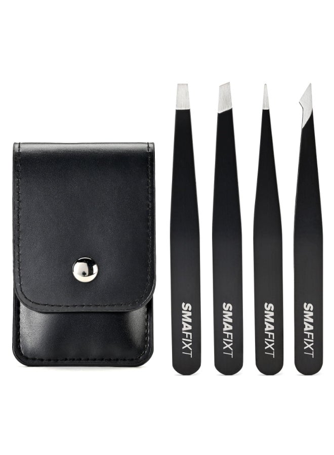 Smafixt Tweezers Set for Women and Men Precision Stainless Steel Eyebrow Facial Hair Tweezers for Ingrown Hair and Splinter Removal with Travel Case - Image 2