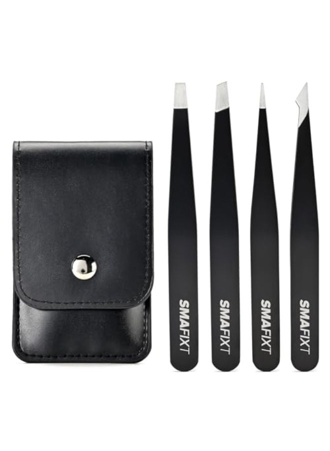 Smafixt Tweezers Set for Women and Men Precision Stainless Steel Eyebrow Facial Hair Tweezers for Ingrown Hair and Splinter Removal with Travel Case - Image 1