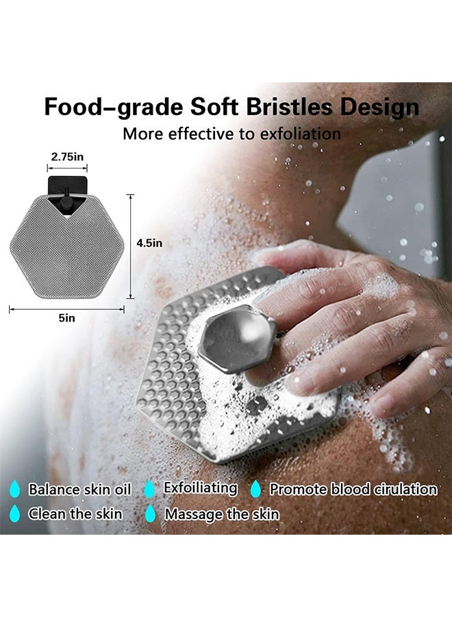 Peachjoy Silicone Shower and Bathroom Accessory, Body Scrubber and Storage Hook Set, Features Silicone-Grip Technology, Removable and Reusable Gentle Exfoliator Pad and Massager (Grey) - Image 4