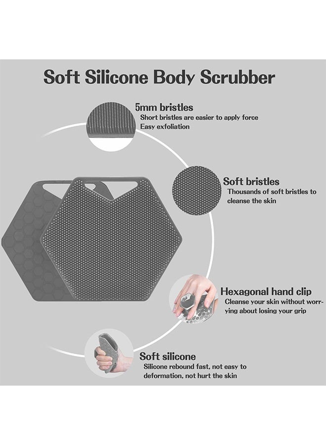 Peachjoy Silicone Shower and Bathroom Accessory, Body Scrubber and Storage Hook Set, Features Silicone-Grip Technology, Removable and Reusable Gentle Exfoliator Pad and Massager (Grey) - Image 2