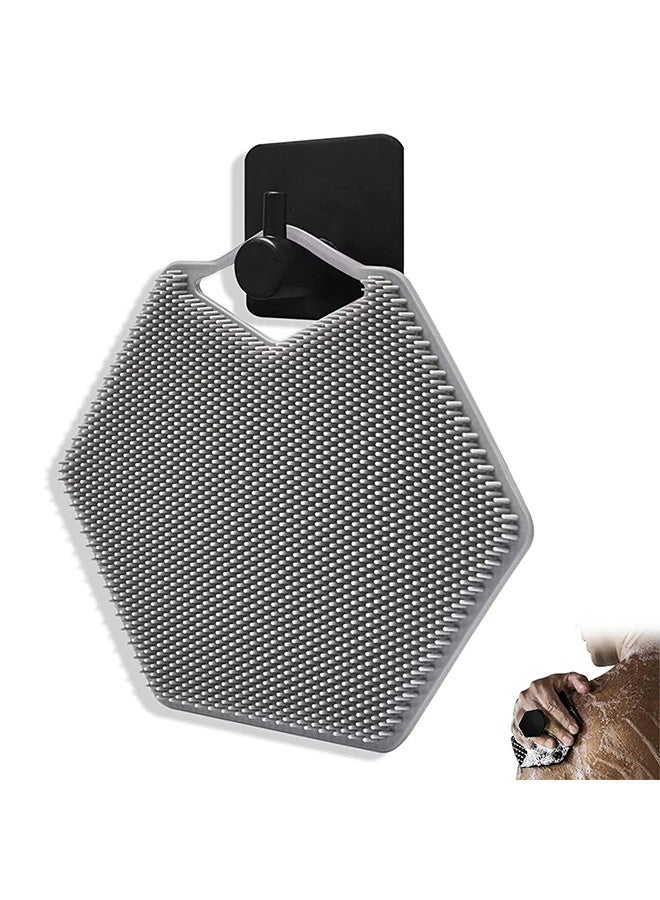 Peachjoy Silicone Shower and Bathroom Accessory, Body Scrubber and Storage Hook Set, Features Silicone-Grip Technology, Removable and Reusable Gentle Exfoliator Pad and Massager (Grey) - Image 1