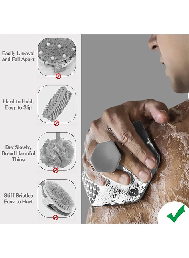 Peachjoy Silicone Shower and Bathroom Accessory, Body Scrubber and Storage Hook Set, Features Silicone-Grip Technology, Removable and Reusable Gentle Exfoliator Pad and Massager (Grey) - Image 3