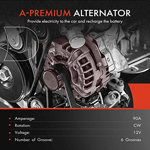 A-Premium Alternator Compatible with Dodge & Jeep Models - Dakota, Grand Cherokee, Cherokee, Wrangler, TJ, Comanche -1991-1998 - 2.5L 4.0L - 90A 12V CW 6-Groove Pulley - Replace# 10463782, 10463797 - Image 2