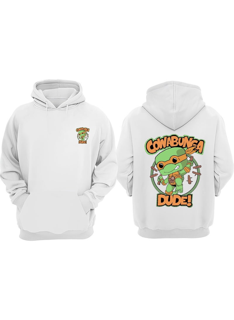 The Wert - Unisex Cowabunge Dude Ninja Turtle Design Front Back Printed Regular Fit White Sweatshirt - Image 1