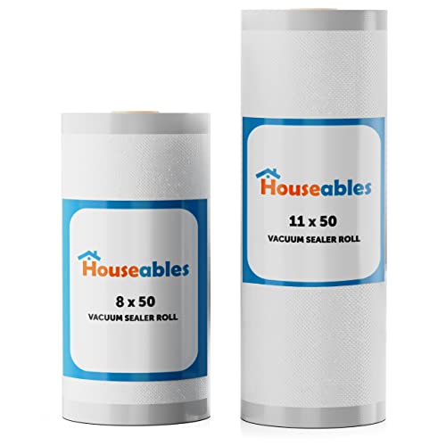 Houseables Vacuum Seal Bags Vacuum Sealer Rolls Sous Vide Bags Food Saver Rolls 2 Pack 11 Inch  8 Inch x 50FT Commercial Grade Vaccum Sealed Storage Microwave  Freezer Safe Store A Meal
