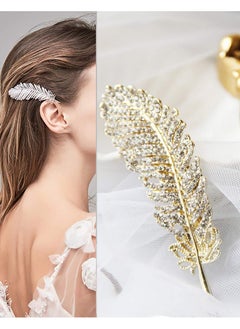 Fodattm Vintage Rhinestone Leaf Feather Style Hair Barrette Hair Clip Elegant French Clip Wedding Hair Pin (Gold)  - Image 3
