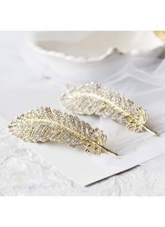 Fodattm Vintage Rhinestone Leaf Feather Style Hair Barrette Hair Clip Elegant French Clip Wedding Hair Pin (Gold)  - Image 5