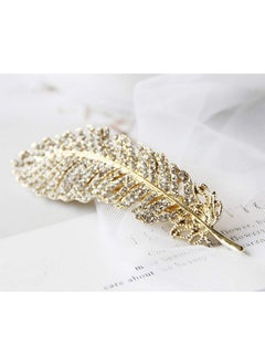 Fodattm Vintage Rhinestone Leaf Feather Style Hair Barrette Hair Clip Elegant French Clip Wedding Hair Pin (Gold)  - Image 4