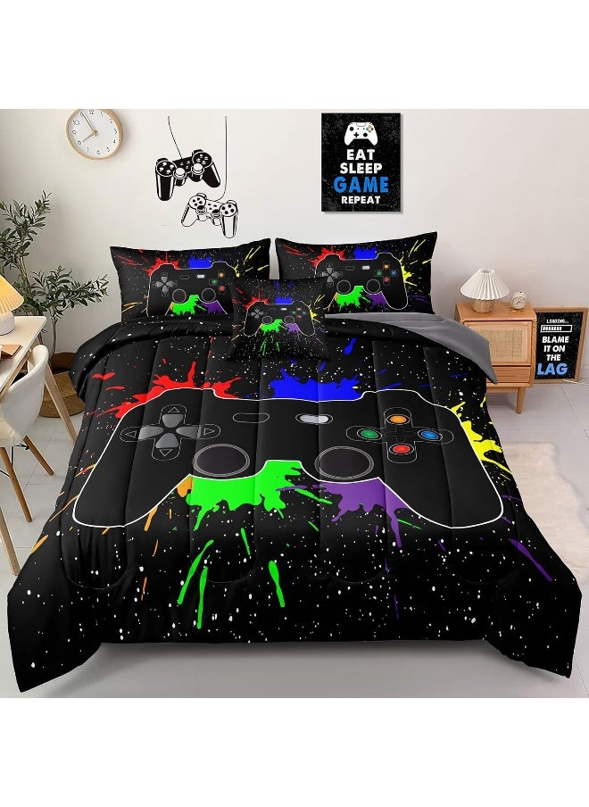 Generic Z.Jian HOME 6 Pieces Gaming Bedding Set Queen Size for Boys Gamer Comforter Set for Boys Girls Kids Teens 6 Piece Bed in A Bag Video Game Bedding for Gamer Room Decorative Queen27  - Image 1