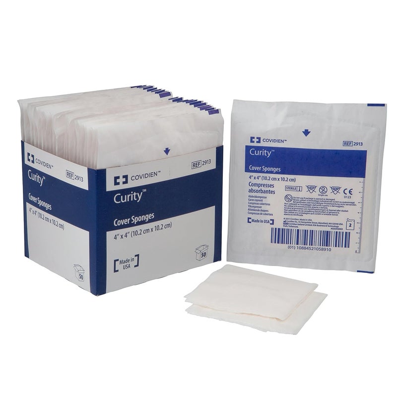 COVIDIEN Curity 2913 Premium NonWoven Cover Gauze Sponge  4 x 4 inch  Filled with Layer of Cellulose Wadding Covered with Nonwoven Fabric  1 case of 600 Sterile Packages