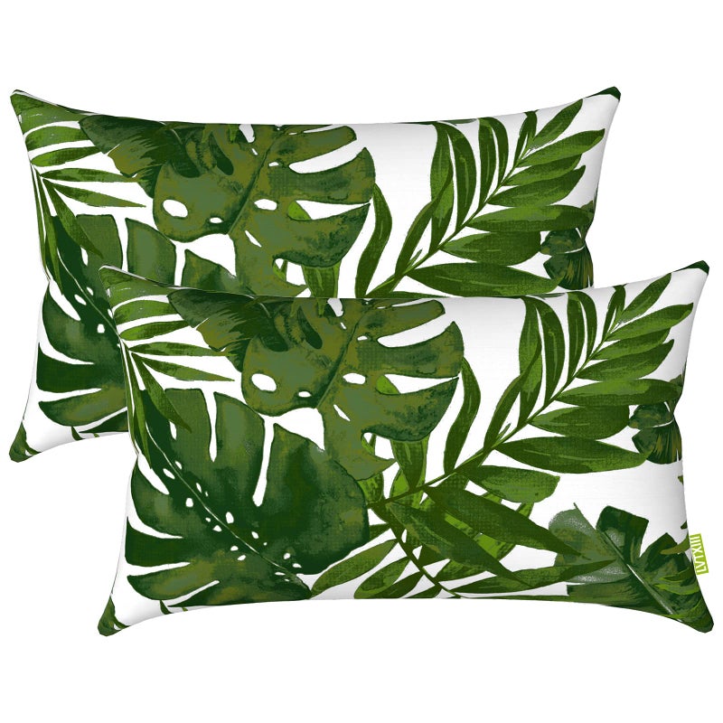 LVTXIII OutdoorIndoor Lumbar Pillow Case Covers ONLY 12 x 20 Patio Garden Decorative Lumbar Pillow Covers Pack of 2 for Outdoor Home Patio Furniture Use  Palm Green