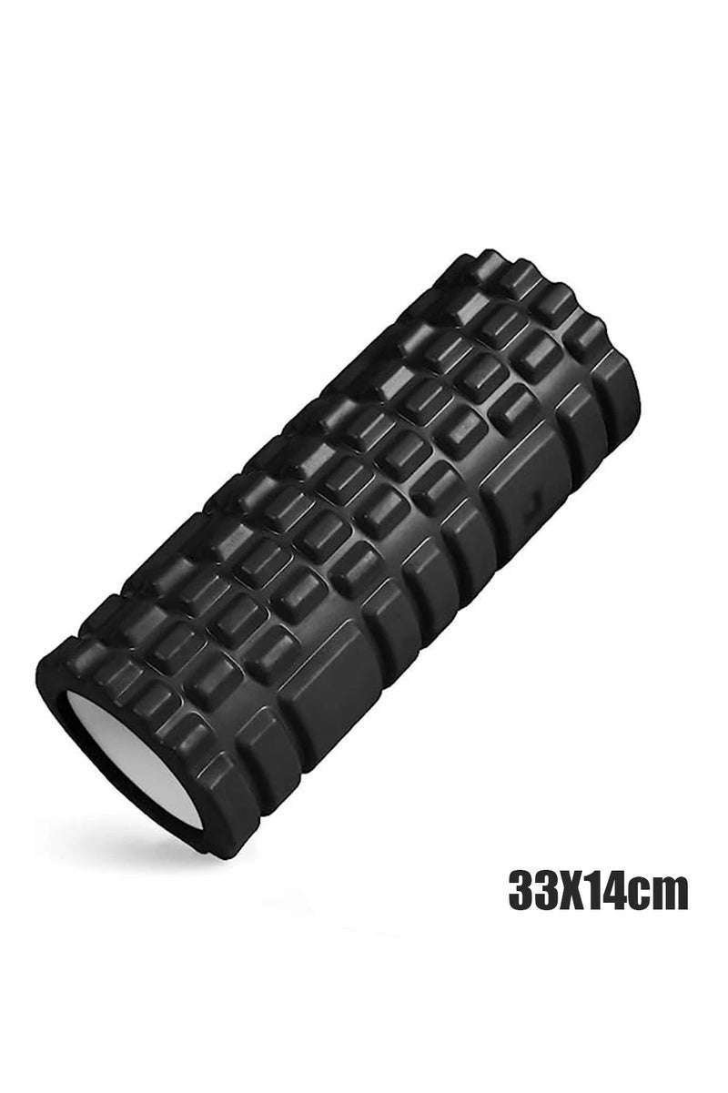 بكرة إسفنجية عالية الكثافة من مادة إي في إيه، مقاس 33 سم × 14 سم، مناسبة لليوجا والتدليك العميق للأنسجة والتمدد والعلاج الطبيعي - لتخفيف إجهاد العضلات وتحسين المرونة (أسود) - Image 1