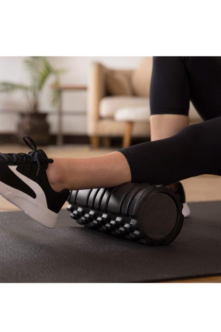 بكرة إسفنجية عالية الكثافة من مادة إي في إيه، مقاس 33 سم × 14 سم، مناسبة لليوجا والتدليك العميق للأنسجة والتمدد والعلاج الطبيعي - لتخفيف إجهاد العضلات وتحسين المرونة (أسود) - Image 5