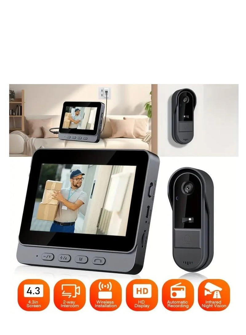 MOCOM Wireless Video Doorbell with Camera, 4.3” IPS Monitor, 1080P HD, 170° Wide Angle, Night Vision, 2-Way Audio, IP65 Waterproof, No WiFi Needed, Motion Detection, TF Card Storage, Easy Install, Battery Powered - Image 2