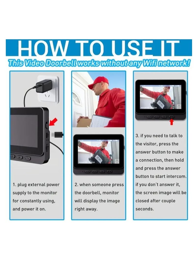 MOCOM Wireless Video Doorbell with Camera, 4.3” IPS Monitor, 1080P HD, 170° Wide Angle, Night Vision, 2-Way Audio, IP65 Waterproof, No WiFi Needed, Motion Detection, TF Card Storage, Easy Install, Battery Powered - Image 5