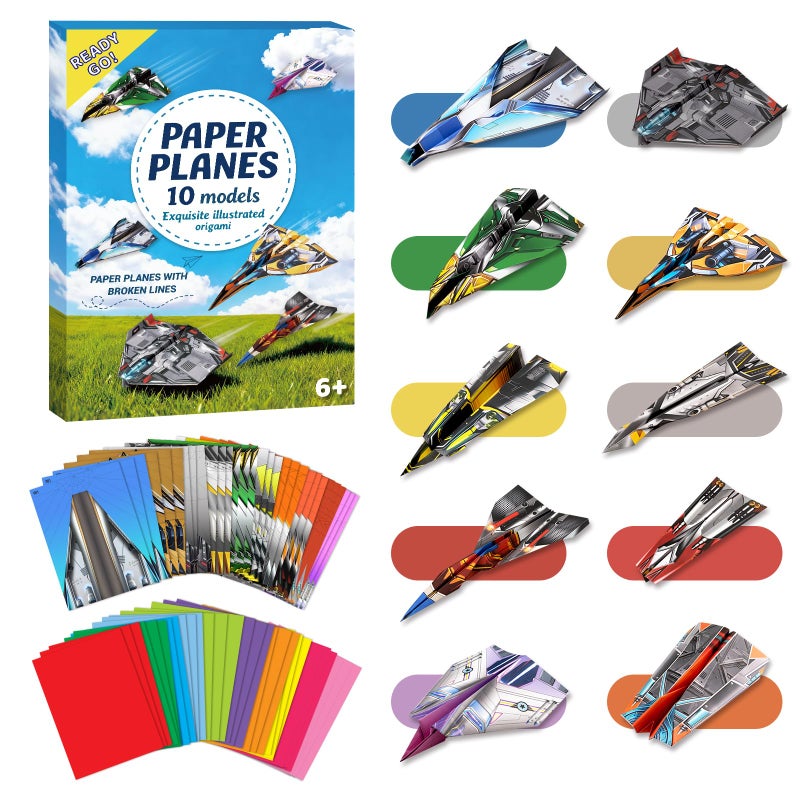 hapray 60 Sheets Paper Airplane Kit, Art and Crafts for Kids with Paper Airplane Instructions Book & Video, Stocking Stuffers for Boys Girls, Birthday Easter Kids Activities Crafts Gifts - Image 1