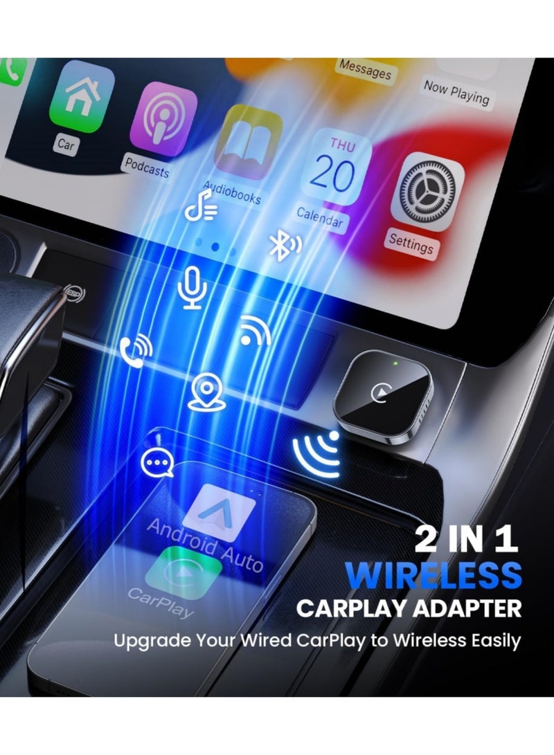 Aookay [2 in 1] Wireless CarPlay & Android Auto Adapter, Mini USB Design for Plug & Play CarPlay Dongle Converts Wired to Wireless, Fast Auto-Connect, No Delay, Compact Design for iPhone & Android with USB/USB-C Port (Black) - Image 2