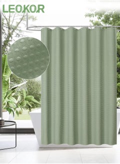 LEOKOR Water Repellent Waffle Weave Textured Fabric Shower Curtain for Bathroom Green  - Image 1